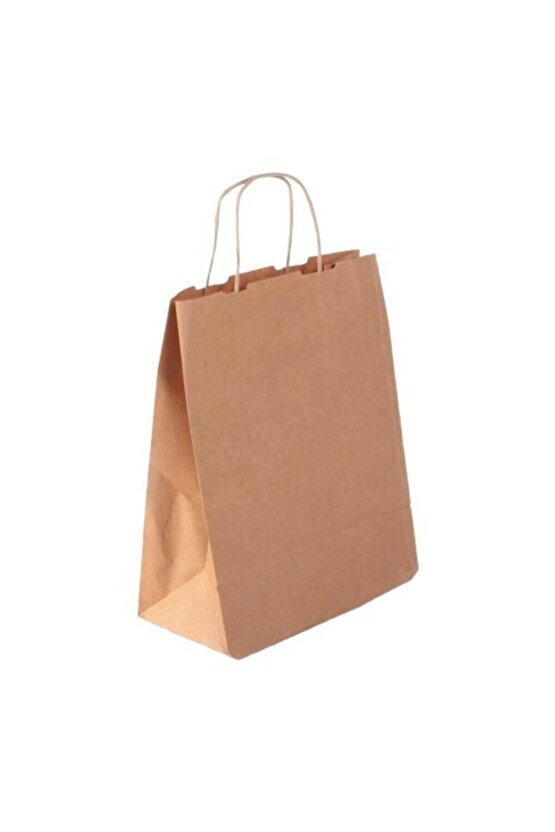 Büküm Saplı Kağıt Çanta Kraft Çanta 25 Adet 25x12x31
