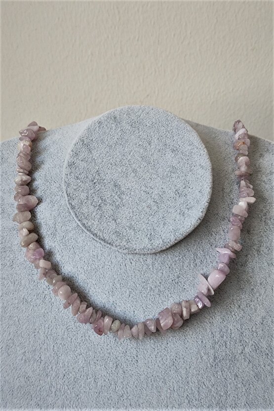 Sertifikalı Kunzit Kırıktaş Doğaltaş Kolye