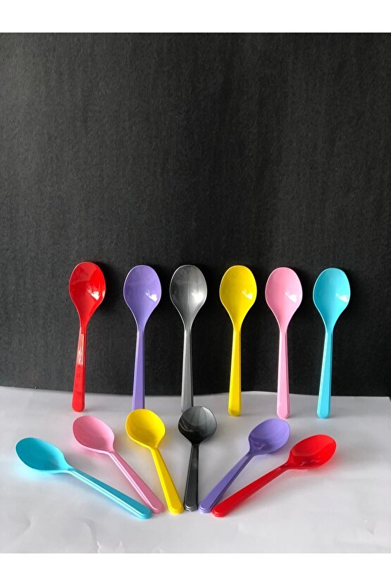 Plastik Kaşık 25 Adet Renkli Luks Sert Model