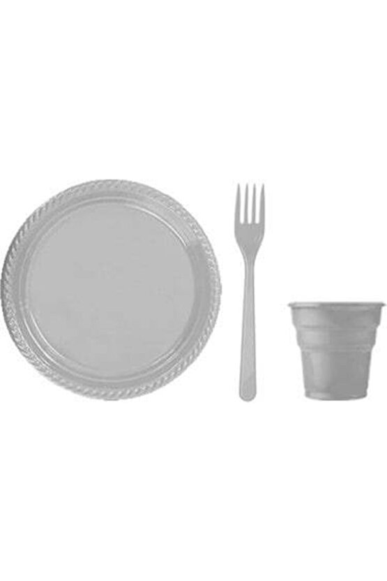 Gri Plastik Tabak Seti 25li