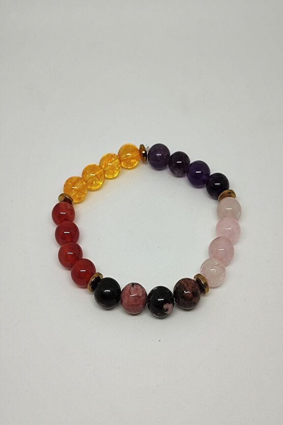 Sertifikalı Eşler Arası Uyum ( Sitrin, Ametist, Rodonit,pembe Kuvars, Akik, Doğaltaş Bileklik