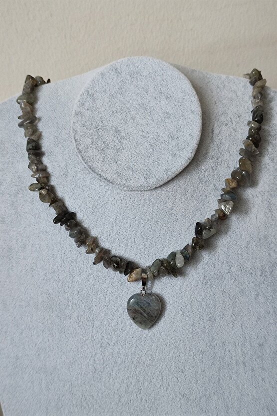 Labradorit Kırıktaş Doğaltaş Kalp Kolye