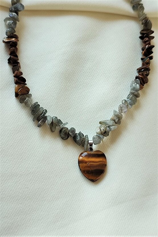 Sertifikalı Labradorit, Kaplangözü Kalp Doğaltaş Kolye