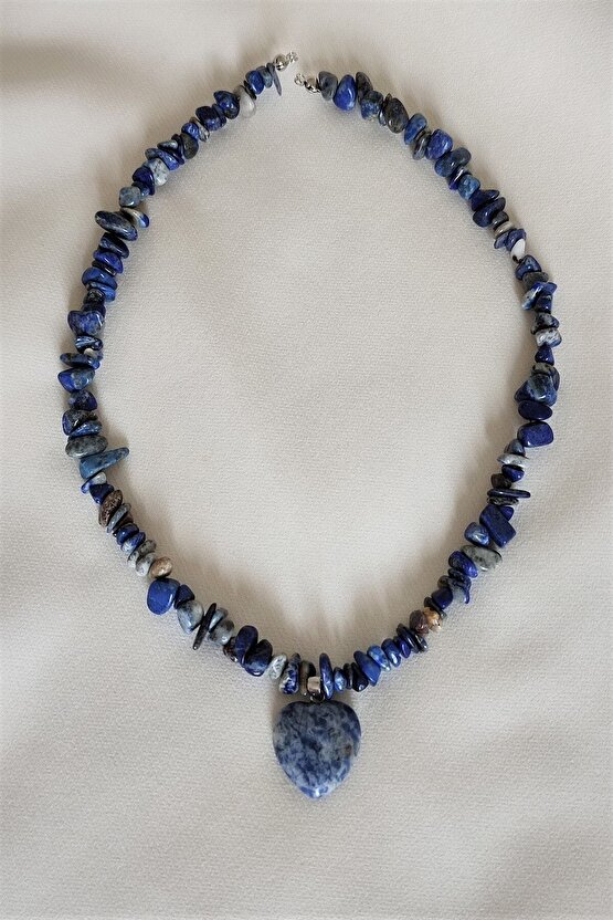 Sertifikalı Sodalit Kalp Kırıktaş Doğaltaş Kolye