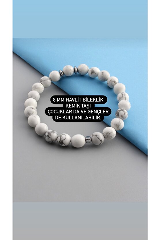 Havlit Sertifikalı Doğal Taş Bileklik Kemik Taşı Çakra Aura
