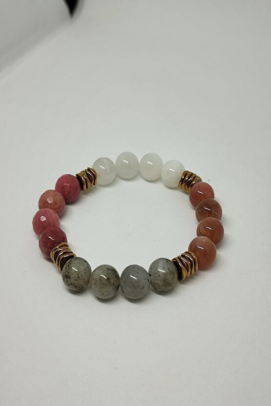 Sertifikalı Ay Taşı, Güneş Taşı, Labradorit, Rodonit, Hematit Doğaltaş Bileklik