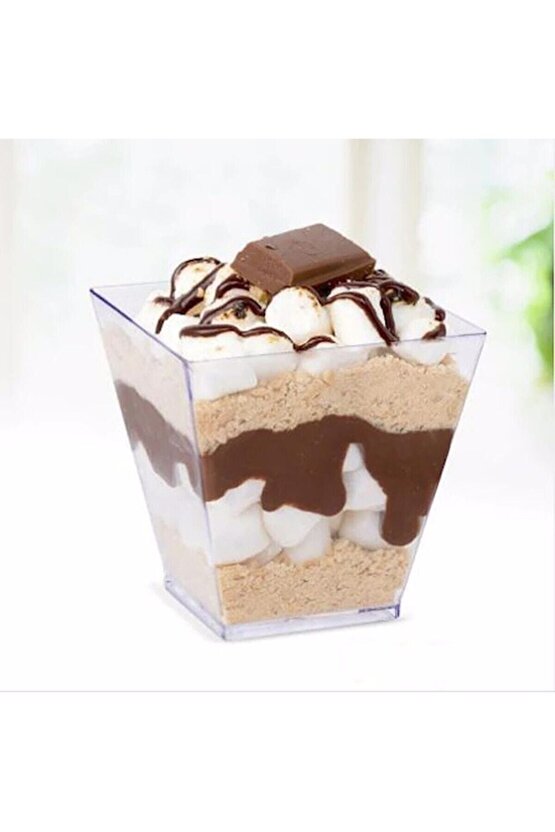 14 SÜS Pvc Prizma Mini Mika Plastik Kare Kap Küp Sunum Kase 120 Cc 25 Adet