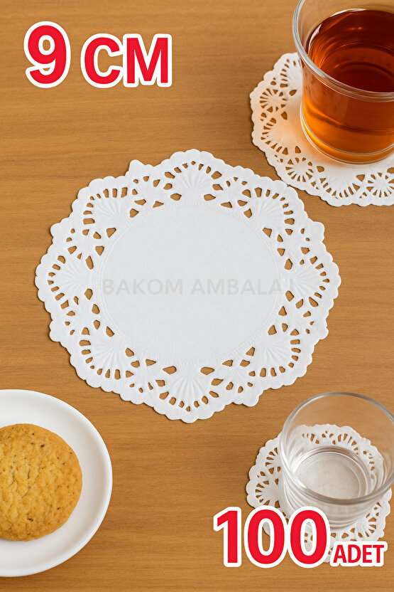 9 Cm Kağıt Dantel Çay Bardağı - Tabak - Bardak Altlığı Sunum Kağıdı ( Dole ) 100 Adet