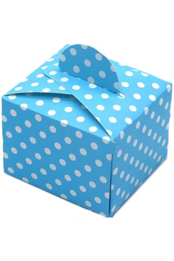 Lokum Kutusu - Küp - Mavi Beyaz Puantiyeli 50li