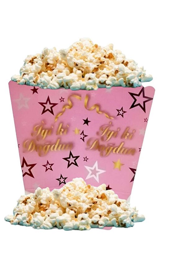 Mısır Kutusu Iyi Ki Doğdun Pembe Üzeri Gold Yıldız Desenli 8li