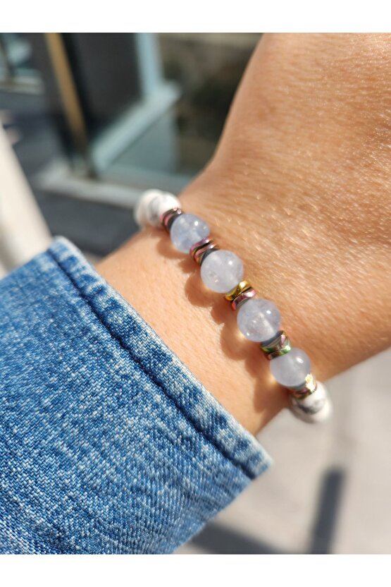 Doğaltaş Akuamarin ve Havlit Bileklik