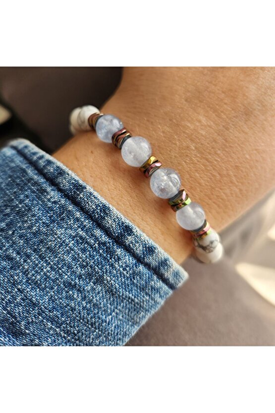 Doğaltaş Akuamarin ve Havlit Bileklik