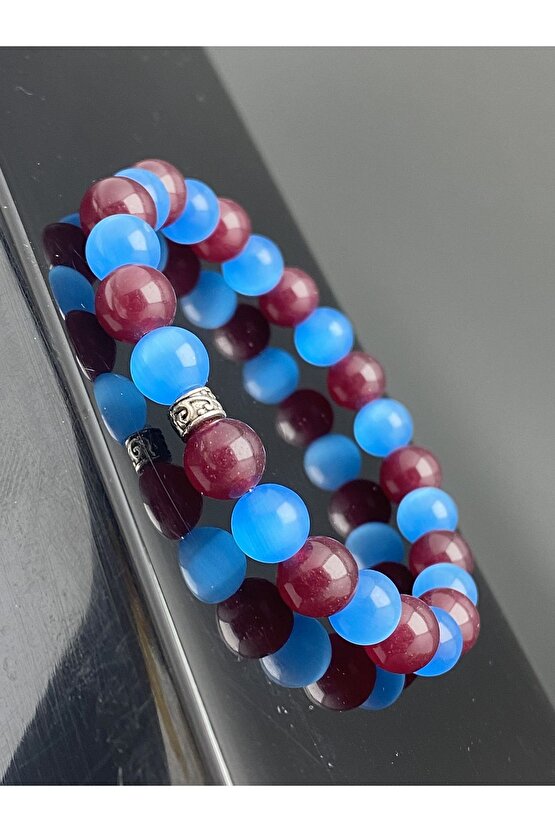 Trabzonlu Taraftarlara Özel (Mavi Kedigözü ve Akik) Şifalı Doğaltaş Bileklik