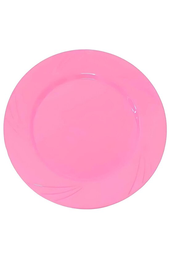 Kristal Plastik Mika Tabak Renkli 23cm 12 Adet Pembe