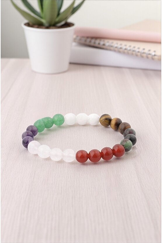 Yengeç Burcu Taşlarından Oluşan Doğal Taş Bileklik 8 mm Küre Kesim - Burç Bilekliği