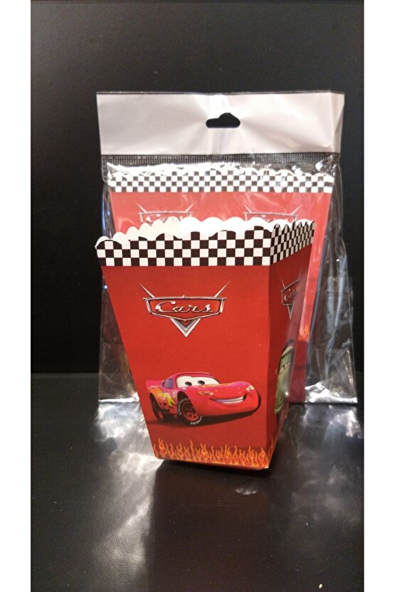 Cars Temalı Mısır Kutusu 8li Arabalar Karakterli Karton Cips Kutusu 8 Adet Pop Corn Darı Kabı