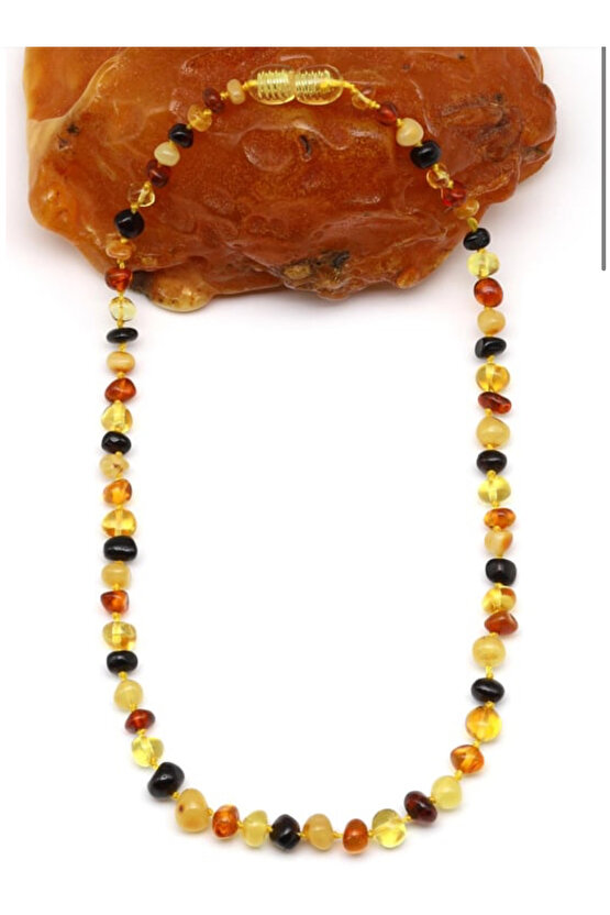 Orijinal Damla Kehribar Bebek Diş Kolyesi 32 cm