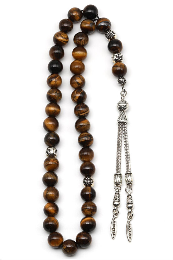 Kaplan Gözü Doğal Taş Tesbih 8 mm Yuvarlak Kesim