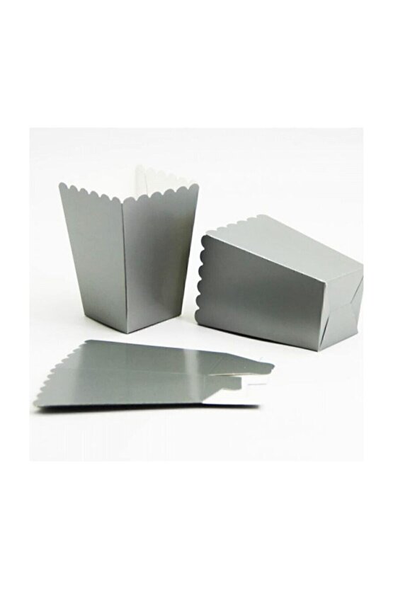 Popcorn Kutusu ( Mısır , Cips Kutusu ) 8 Adet Gümüş