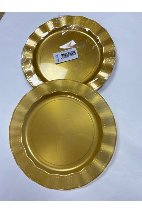 Erler Amb. Gold Rengi Lüks Sert Plastik Mika Yuvarlak Tabak 22 Cm 6 Adet