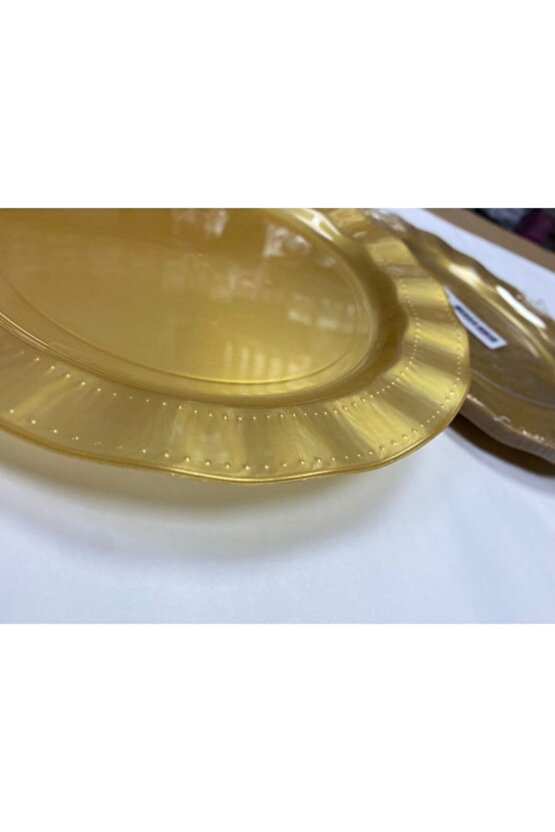 Erler Amb. Gold Rengi Lüks Sert Plastik Mika Yuvarlak Tabak 22 Cm 6 Adet