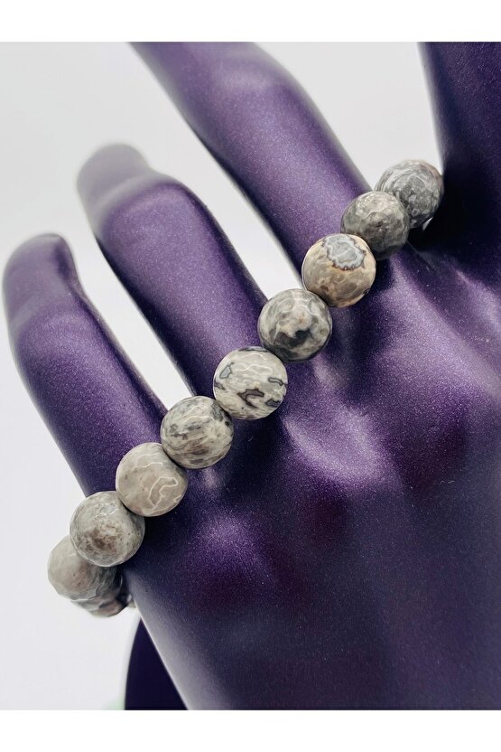 Jasper Gri Doğal Taş Bileklik 8mm