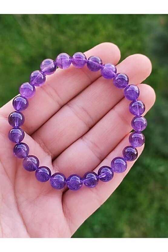 Doğal Taş Ametist Bileklik 8mm Sertifikalı