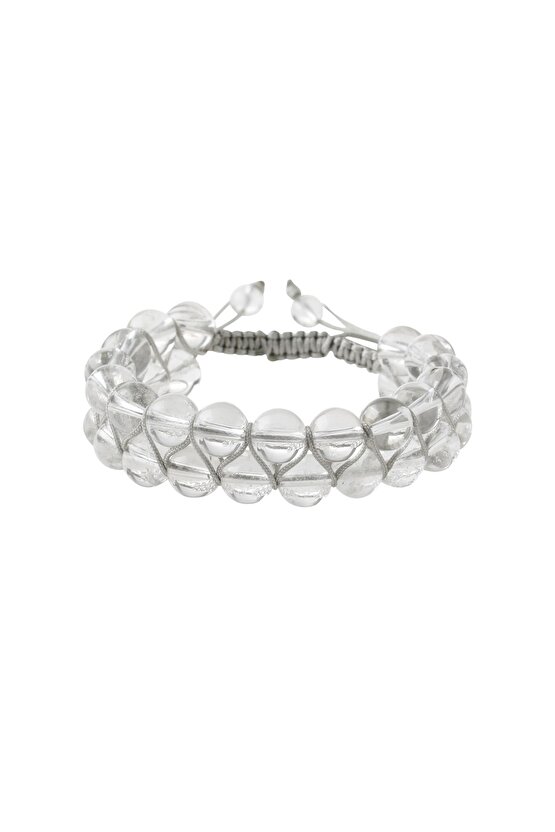 Kristal Kuvars 8mm Çift Sıra Makrome Doğal Taş Bileklik