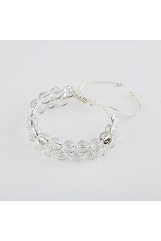 Kristal Kuvars 8mm Çift Sıra Makrome Doğal Taş Bileklik