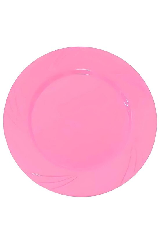 Kristal Plastik Mika Tabak Renkli 23cm 12 Adet Pembe