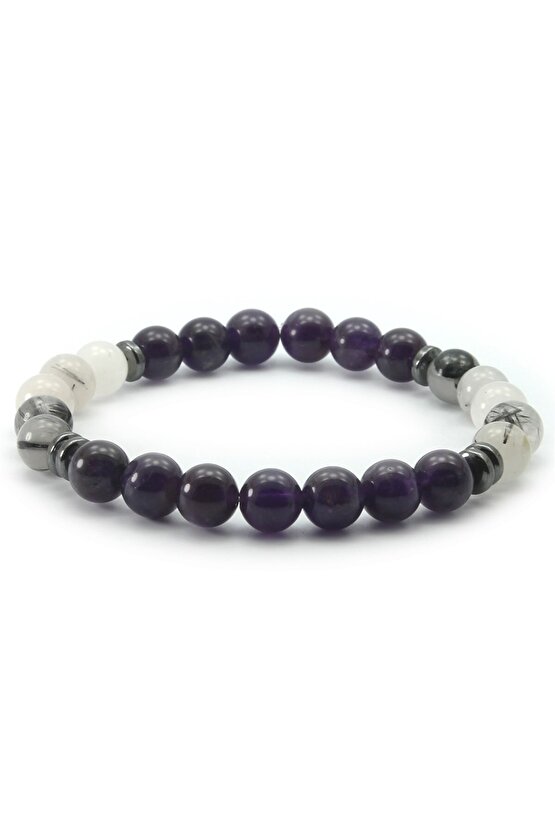 Ametist - Rutilli Kuvars Doğal Taş Bileklik 8 Mm