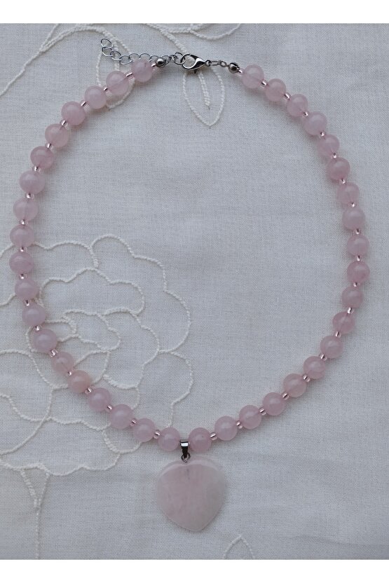 Pembe Kuvars Kalpli Pembe Kuvars Küre Kesim Doğal Taş Kolye