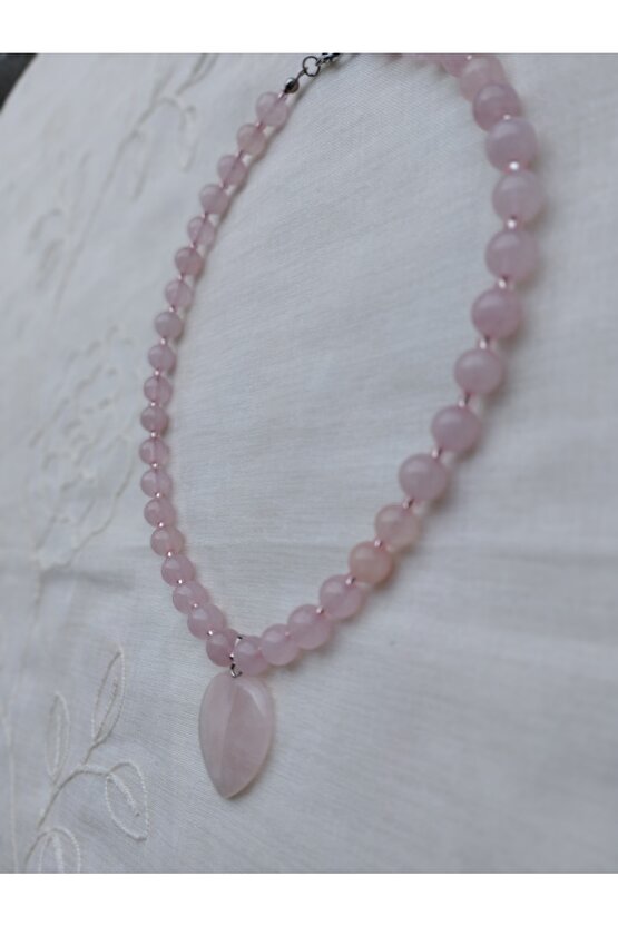 Pembe Kuvars Kalpli Pembe Kuvars Küre Kesim Doğal Taş Kolye
