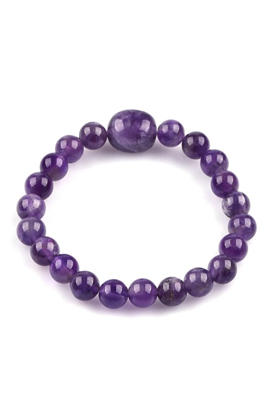 Ametist Doğal Taş Bileklik 8 mm Küre Kesim