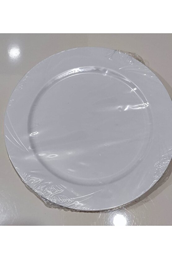 Beyaz Renk Lüks Plastik Mika Yuvarlak Tabak 26cm 6 Adet