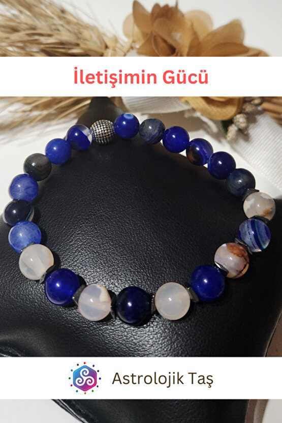 İletişimin Gücü Doğal Taş Bileklik (Mavi Akik, Beyaz Akik)
