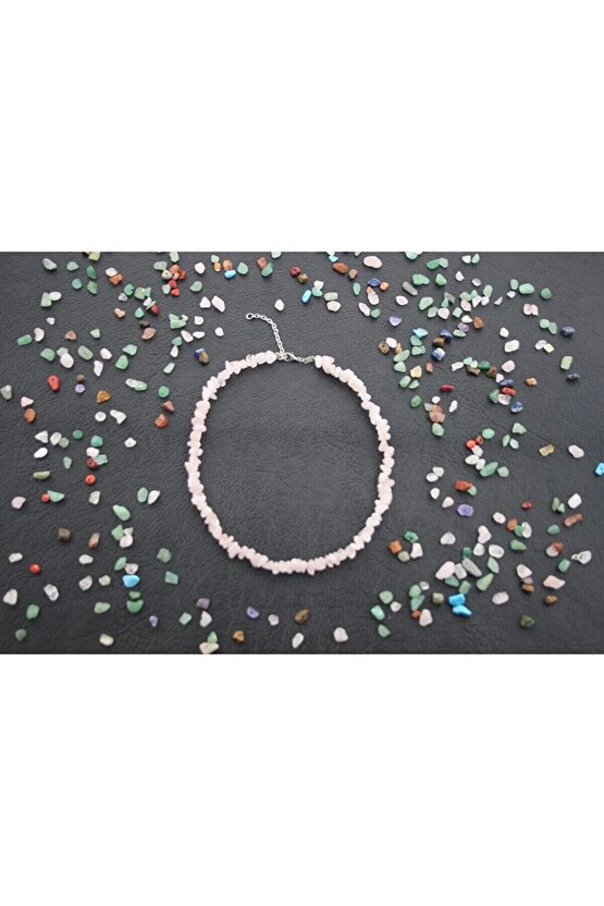 PEMBE KUVARS KIRIKTAŞ KOLYE DOĞAL TAŞ