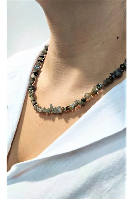 LABRADORİT KIRIKTAŞ KOLYE DOĞAL TAŞ