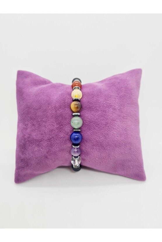 Doğal 7 Çakra Bilekliği Kristalkuvars Ametist Lapis Lazuli Aventurin Kaplan Gözü Sitrin,akik,hematit