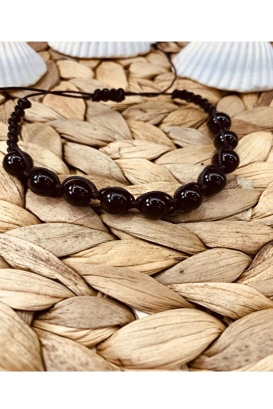 Gerçek Doğal Taş Oniks Taşı Makrome Örgü Bileklik