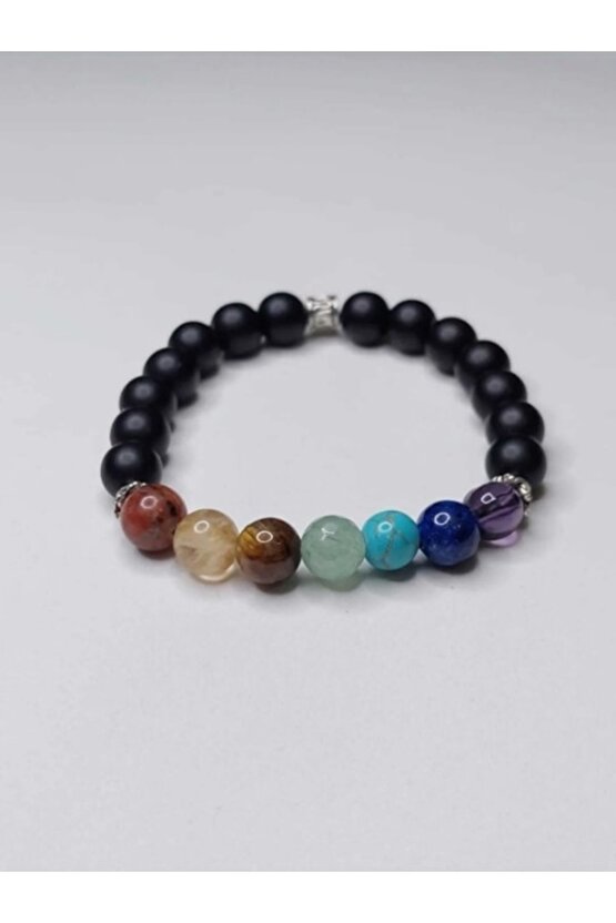 Gerçek Doğal Taş Unisex 7 Çakra Bilekliği Oniks Taşlı