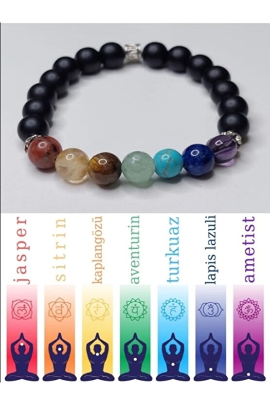 Gerçek Doğal Taş Unisex 7 Çakra Bilekliği Oniks Taşlı