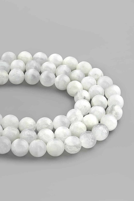 Selenit Doğal Taş Parlak Küre Kesim 10mm Dizi AB+