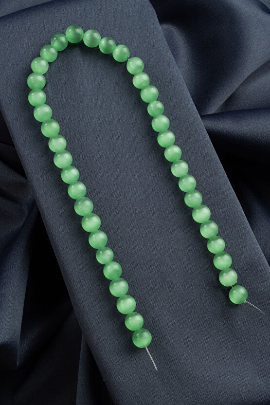 Kedi Gözü Doğal Taş Parlak Yeşil Küre Kesim 10mm Dizi [B+]