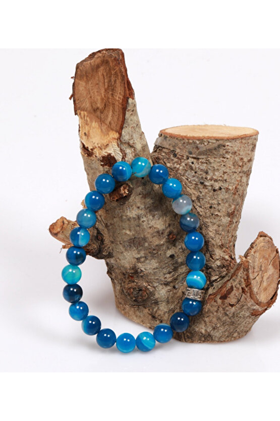 Mavi Akik Taşı Doğal Taş Bileklik 8 mm