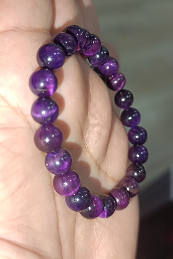 Fuşya Kaplangözü Taşı 8 mm Natural Doğaltaş Bileklik