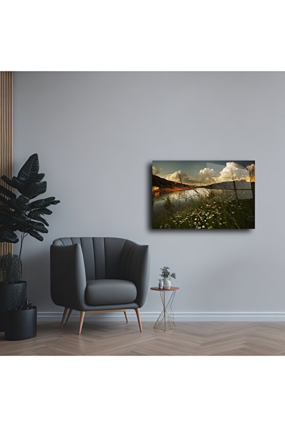 Doğal Manzara Çiçekli Cam Tablo