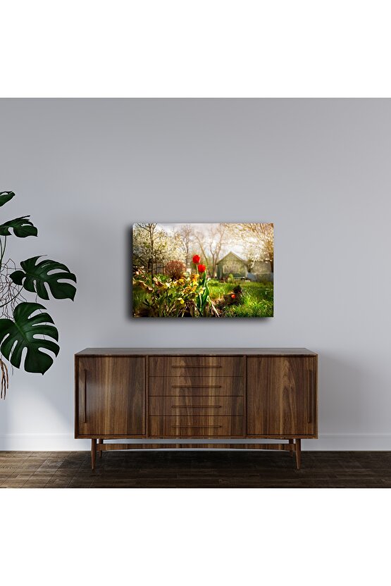 Doğal Bahar Manzaralı Cam Tablo