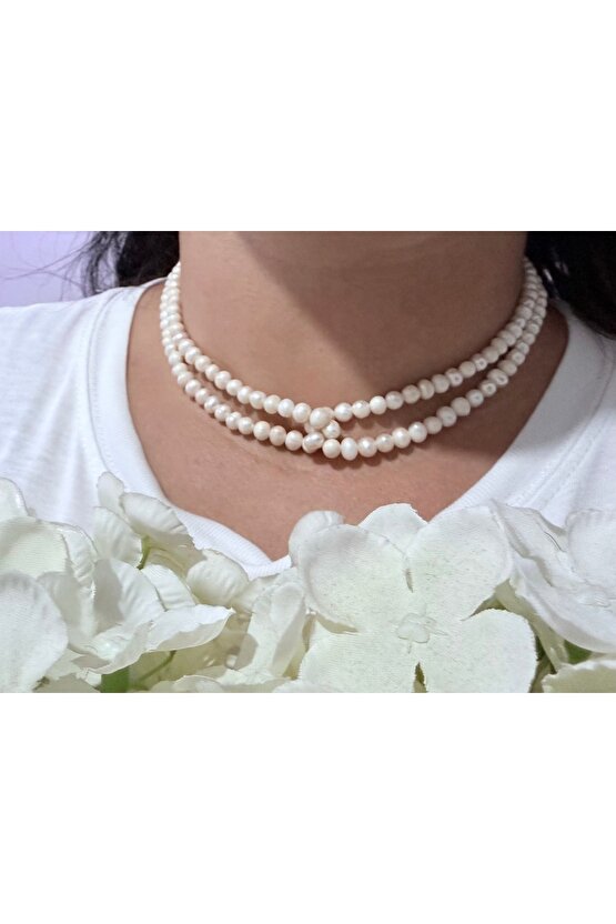 Gerçek Doğal Çift Katlı İnci Kolye ( A Kalite )