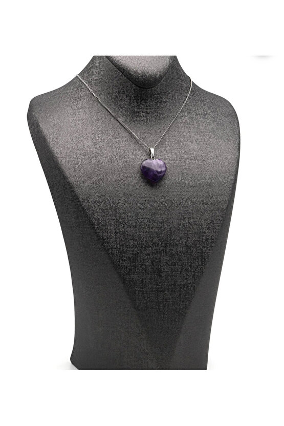 Ametist Kalp Doğal Taş Kolye